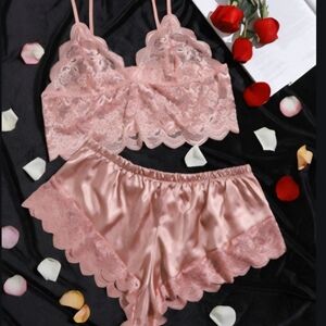 SHEIN Pink Lace and Satin Sleepwear Set